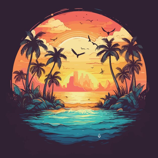 Vector beach sunset vector art