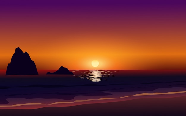 Vector beach sunset