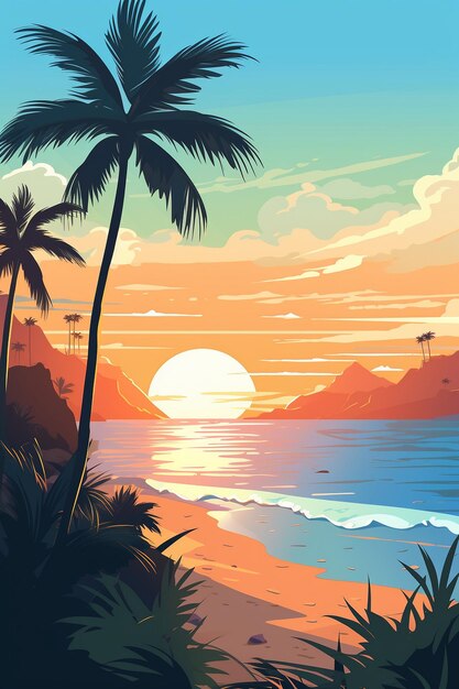 Vector beach sunset