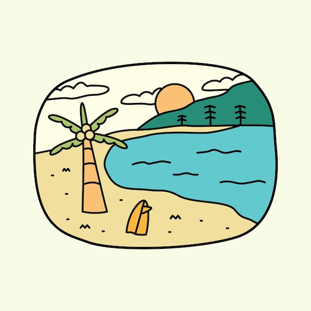 Vector beach and surfboard on the beach for badge sticker patch t shirt design etc