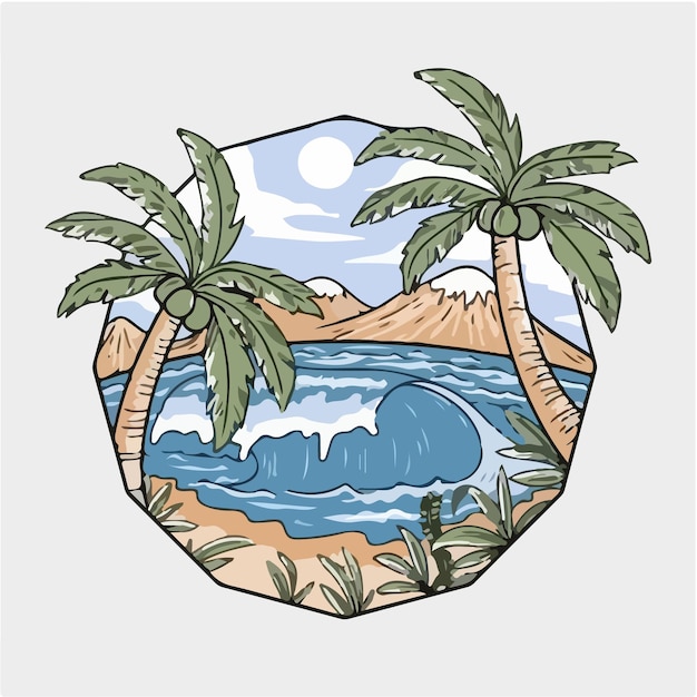 Vector beach tshirt design vintage style