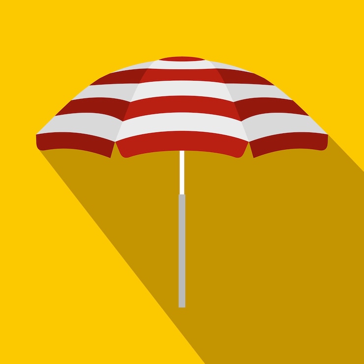 Vector beach umbrella icon in flat style with long shadow sea and rest symbol