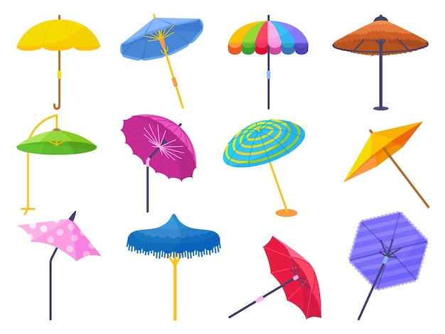 beach umbrellas isolated cartoon parasols umbrella with stripes and dots outdoor sun protective accessories beach rest neoteric vector elements