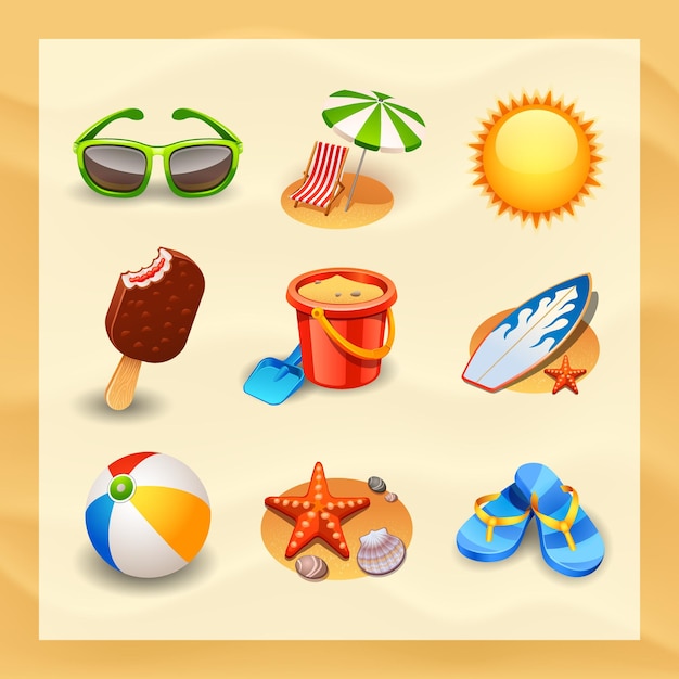пляжный отдых вектор икона set