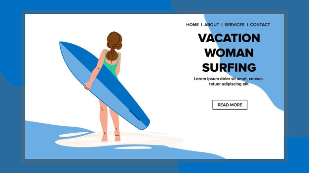 Vector beach vacation woman surfing vector