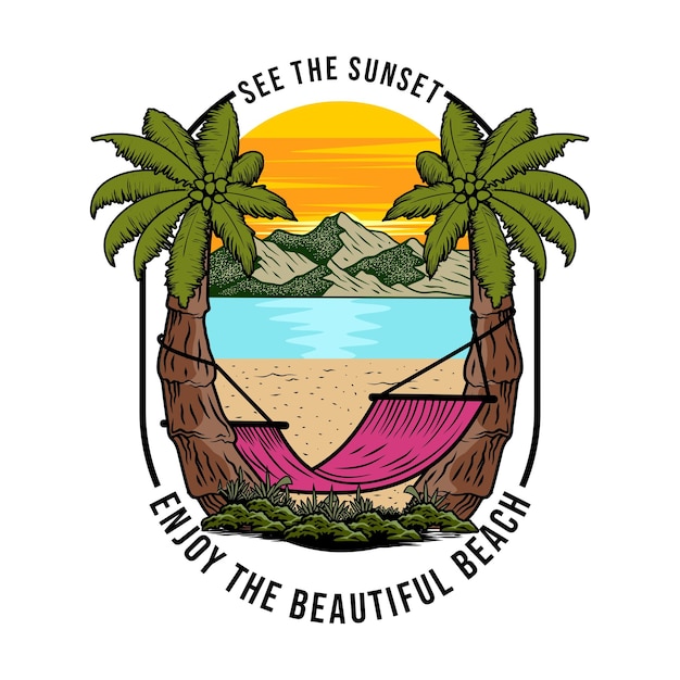 Vector beach vector design illustration of a palm tree by the beach