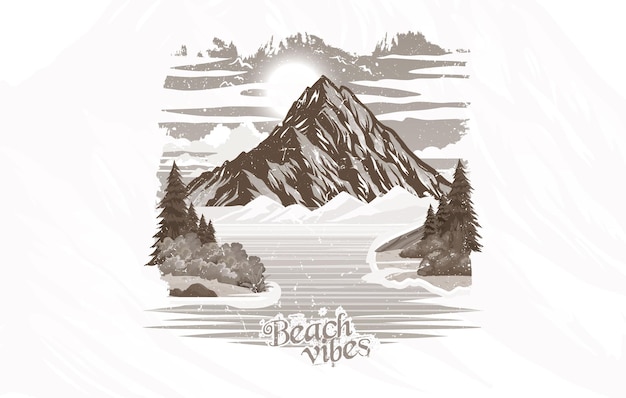 Vector beach vibes outdoor vintage t-shirt print illustratie