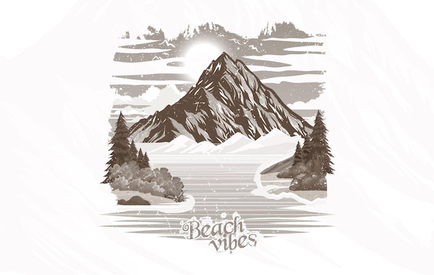Vector beach vibes outdoor vintage t shirt print illustration