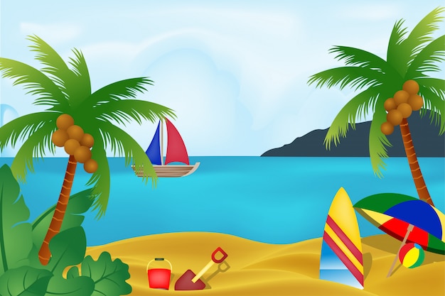 Beach view with element tolls summer holiday design