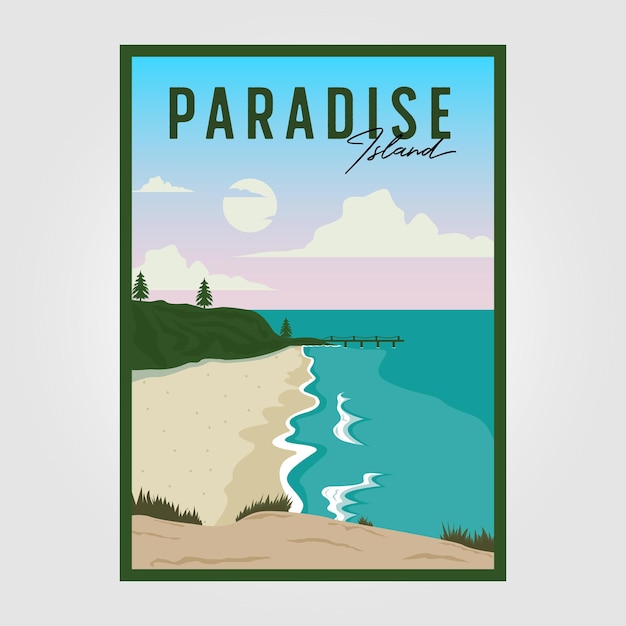 Vector beach vintage vector illustration design, surf travel poster template