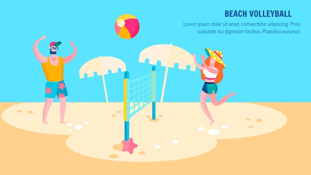 Beach volleybal concurrentie platte sjabloon voor spandoek