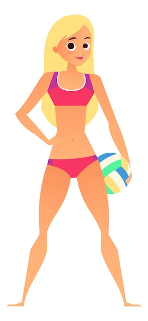 Vector beach volleyball player. woman in swimsuit with ball