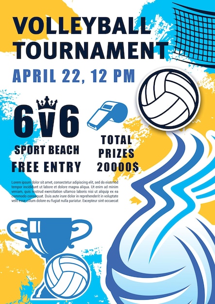 Beach volleyball sport tournament ball and trophy