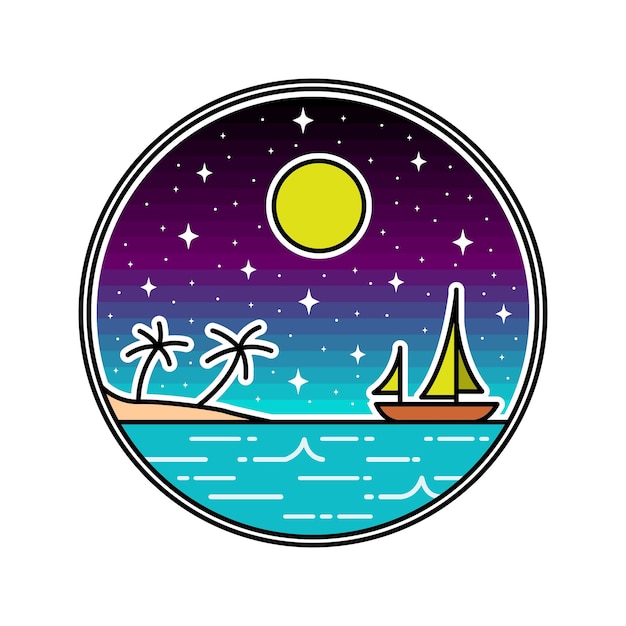 Beach With Boat Monoline Badge