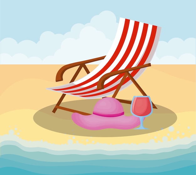 椅子とカクテルドリンク付きのビーチ