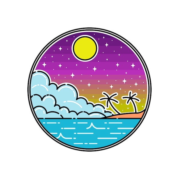 Beach With Cloud Monoline Badge