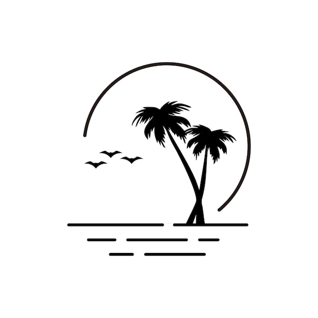 Пляж с вектором шаблона логотипа пальмы
