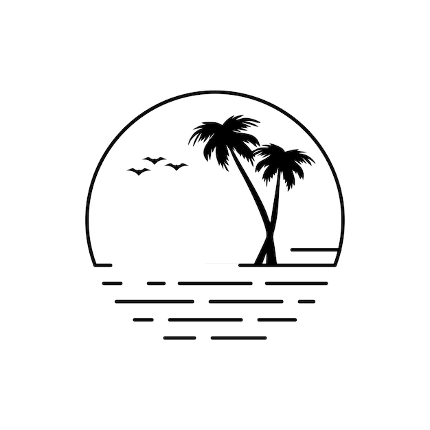 Vector beach with palm tree logo design template vector