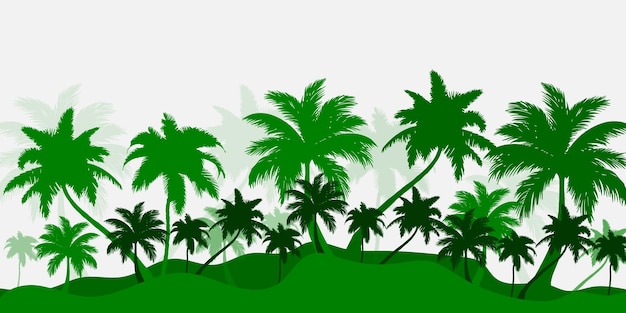 Beach with palm trees, with forest of palm trees