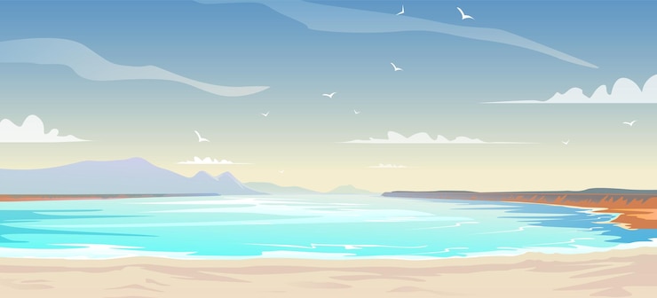 Vector beach with white sand and turquoise sea