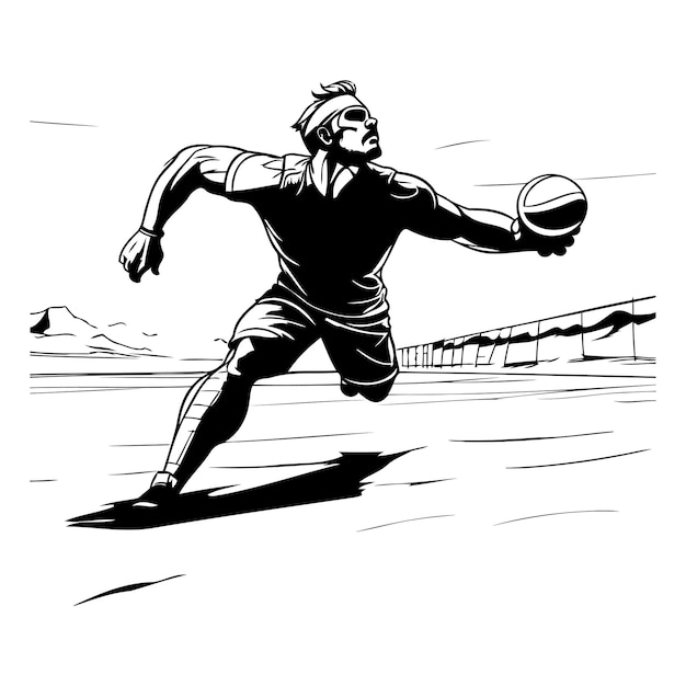 Beachvolleybalspeler Zwart-wit vectorillustratie voor t-shirtontwerp