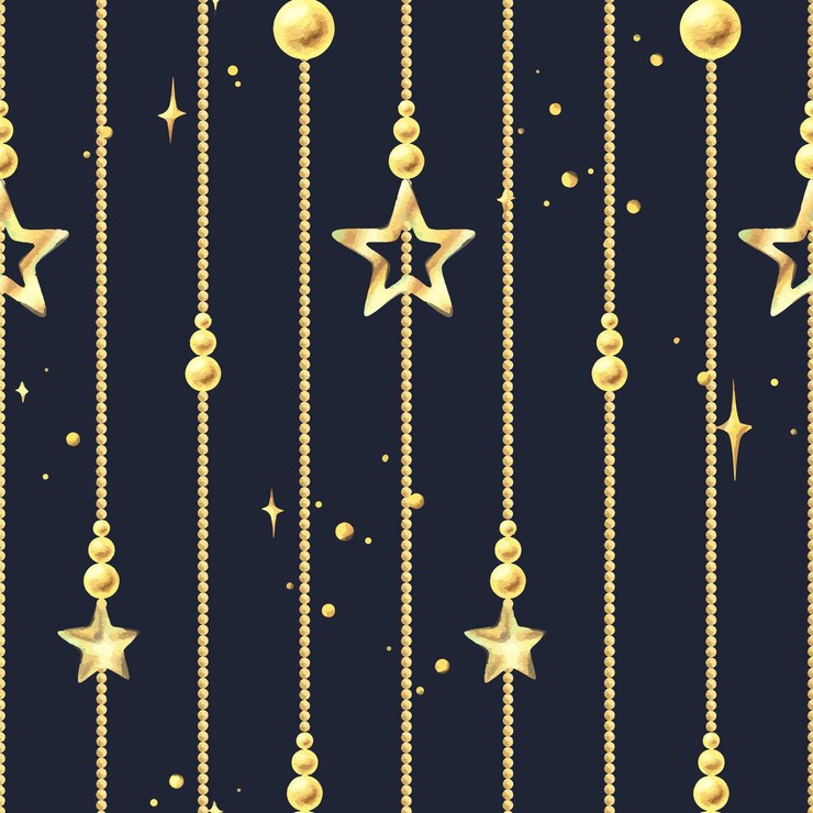Vector beads gold with hanging stars vertical stripes with twinkling stars christmas new year winter