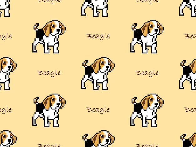Beagle cartoon character seamless pattern on yellow background pixel style