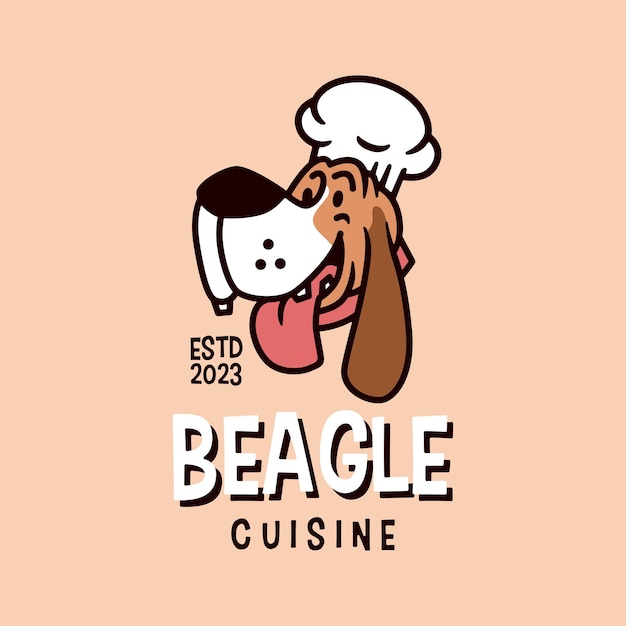 Illustrazione dell'icona del vettore del logo del personaggio della mascotte dei cartoni animati della cucina del ristorante del panettiere del cuoco unico del cane da lepre