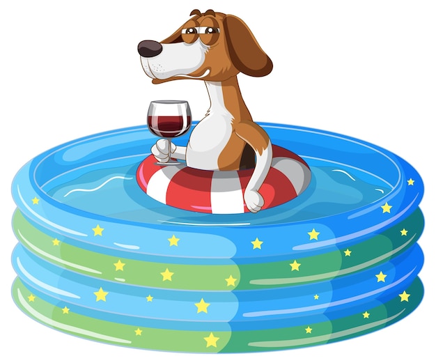 Собака-бигль в надувном бассейне