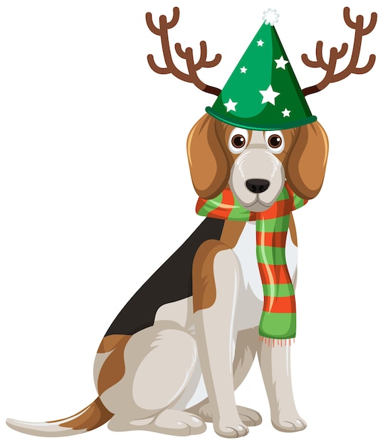 Vector beagle dog met kerstmuts stripfiguur