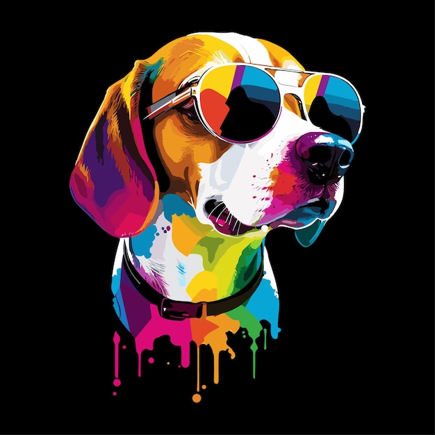 Cane beagle illustrazione vettoriale di un cane da caccia in un poster con ritratto in stile cartone animato a colori piatto
