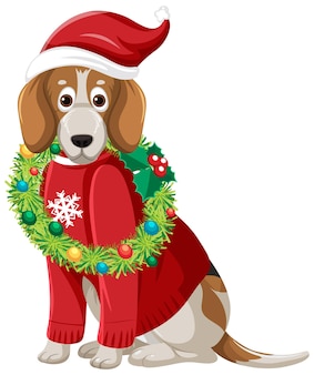 Personaggio dei cartoni animati di cane beagle con cappello di natale