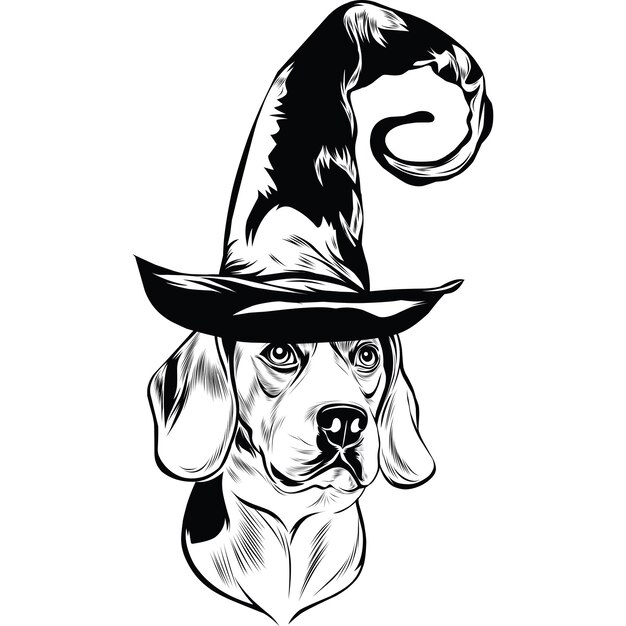 Beagle Dog in Witch Hat for Halloween