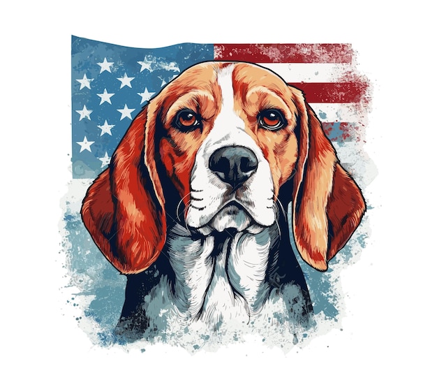 Vector beagle en de amerikaanse vlag illustratie