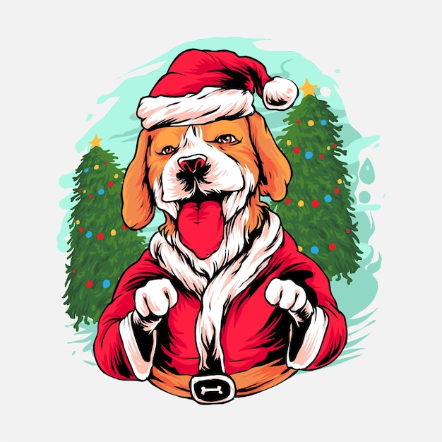 Beagle hond kerst illustratie premium vector