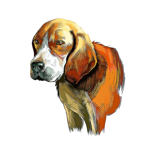 BeagleHarrier geur Hound hondenras aquarel schets Hand getekende verf illustratie