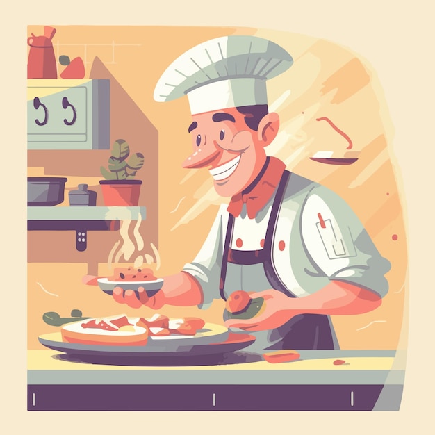 Un cuoco radioso con un'espressione giocosa illustrazione vettoriale piatta