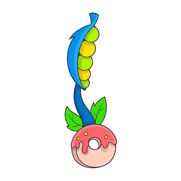 Bean plants grow from donut bread seeds doodle icon image kawaii