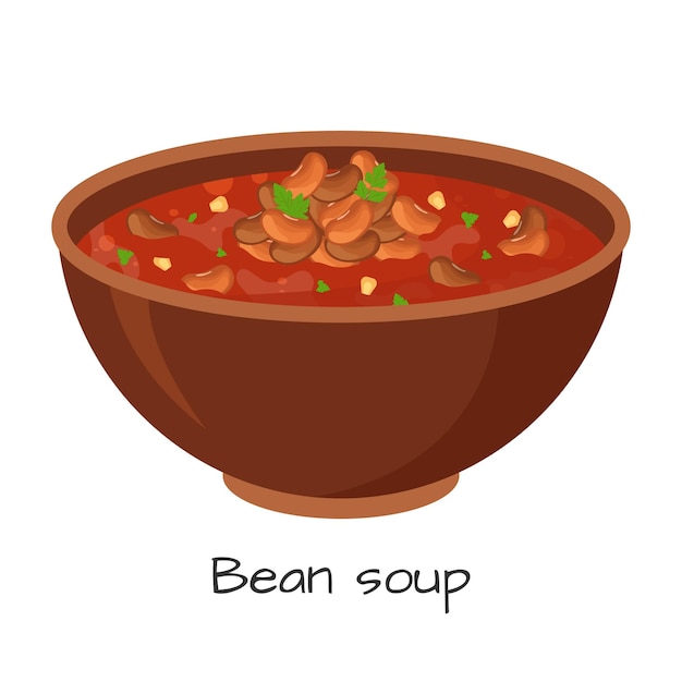 Bean soup mexican traditional food Hearty spicy chili soup Vector illustration