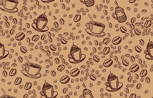豆とコーヒー カップの手描きスタイル。ベクトル イラスト。