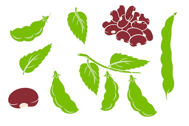 豆セット新鮮な緑の豆と小豆漫画のスタイルでデザインと装飾のベクトル図