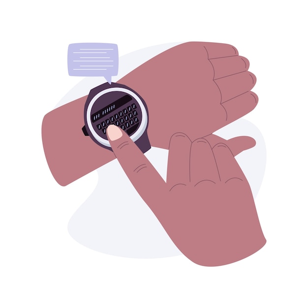 Beantwoord berichten met smartwatch geïsoleerde cartoon vectorillustraties