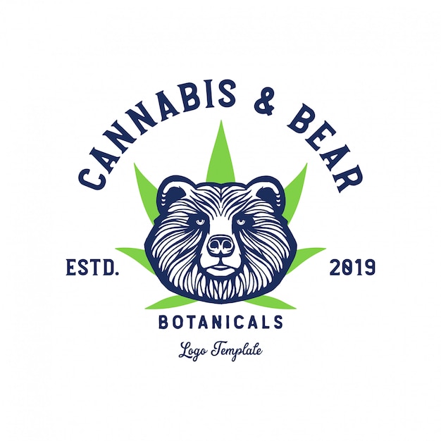 クマと大麻葉のロゴのテンプレート