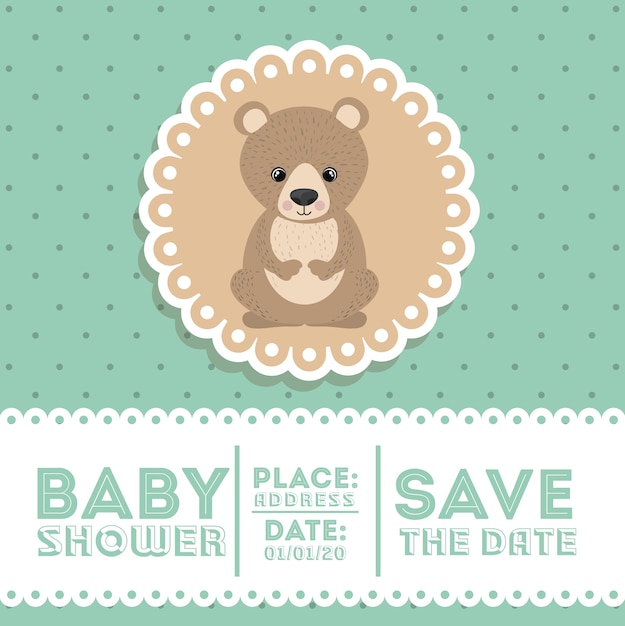 bear animal baby shower card icon 