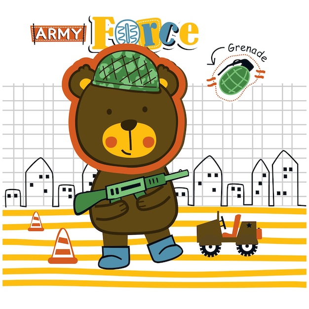 Bear the army force funny animal cartoon