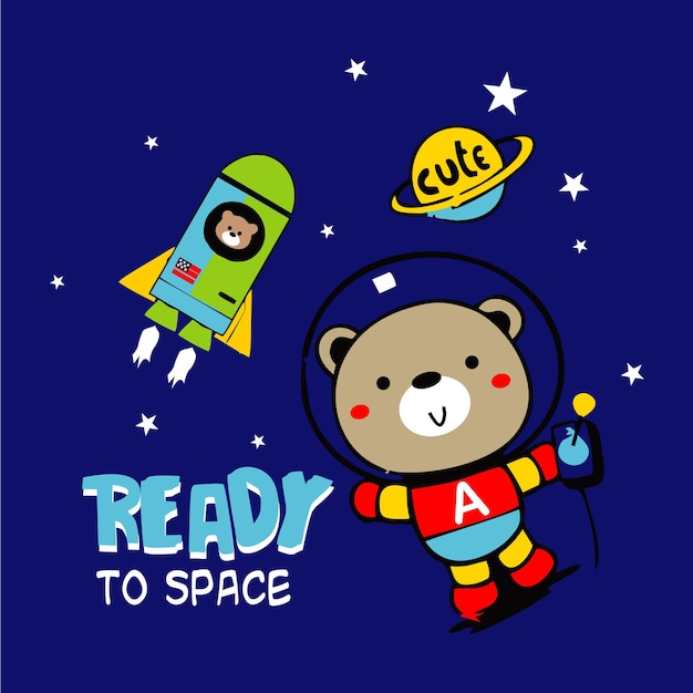 медведь астронавт дизайн мультфильм векторные иллюстрации