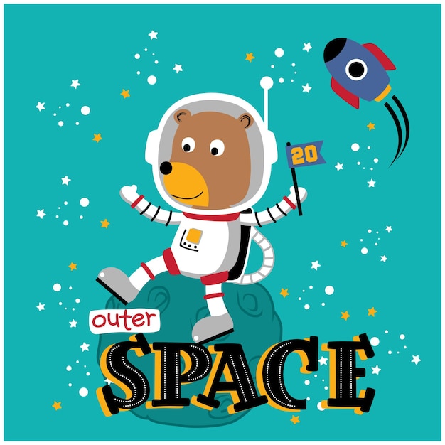 Bear the astronaut funny animal cartoon