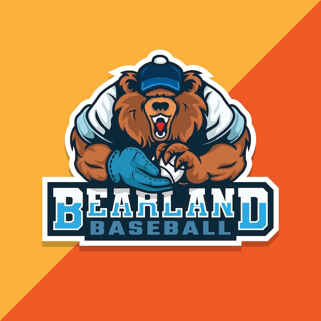 Bear baseball logo. bear holding ball of baseball. e sport logo. 
