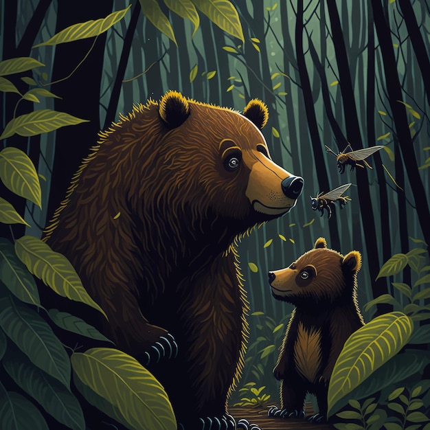 Bear and bee vector illustration