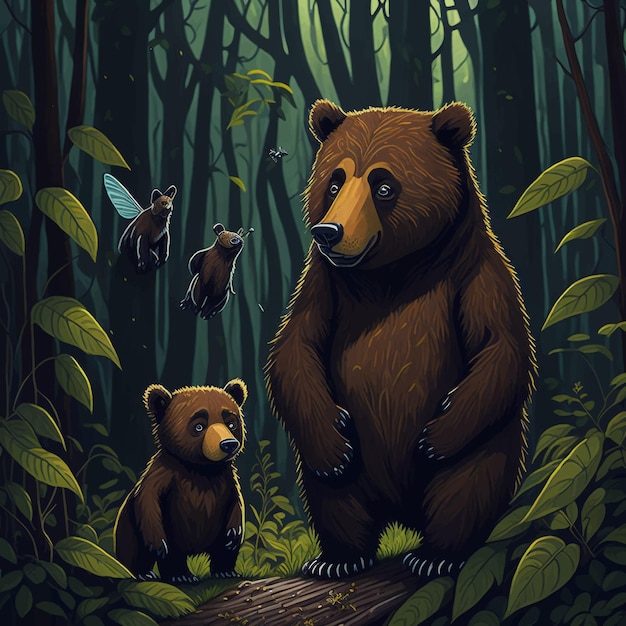 Векторная иллюстрация медведя и пчелы